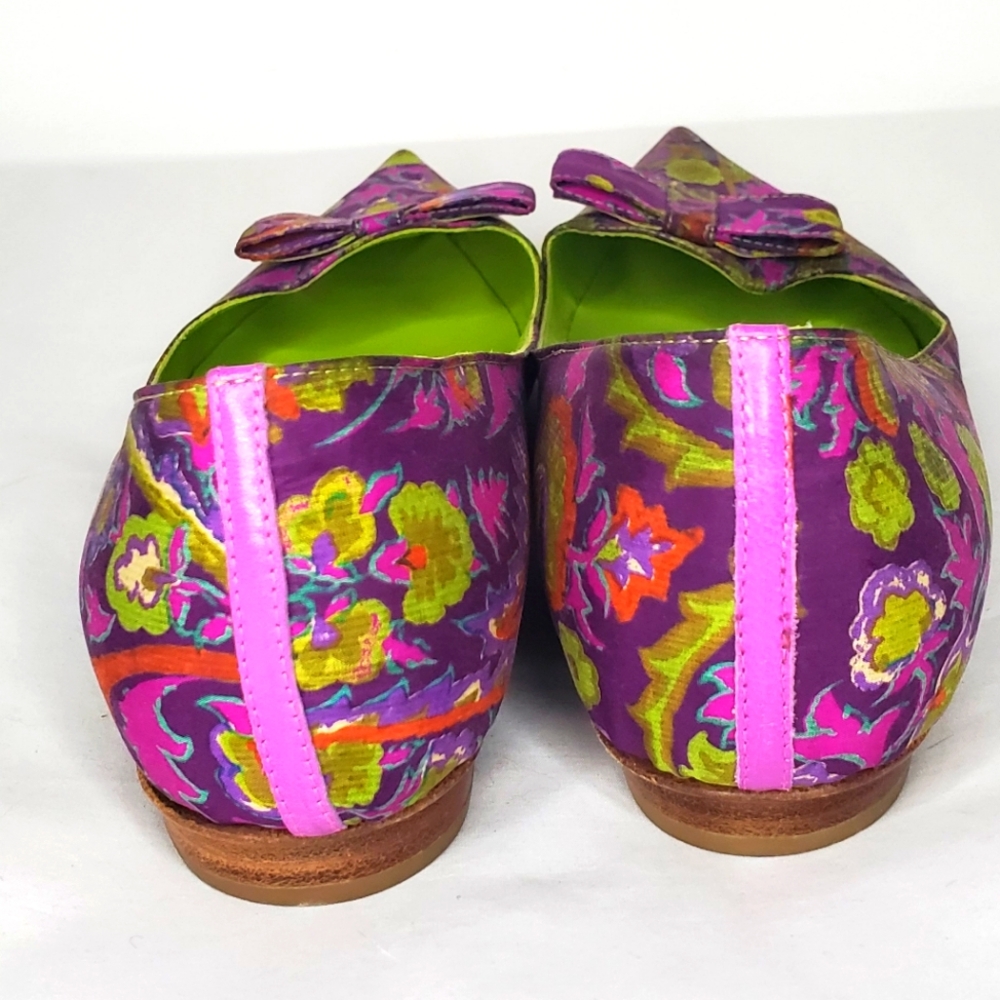 ETRO-size39 1/2-flat shoes-Leather/fabric- Lilac multi paisley print-bow accent - Picture 7 of 8